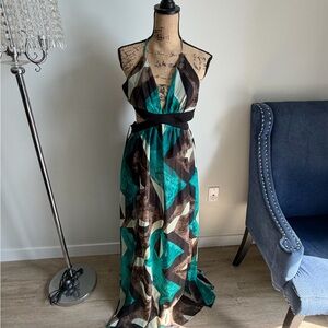 Women’s Teal and Brown Halter Maxi Dress - Untitled Brand